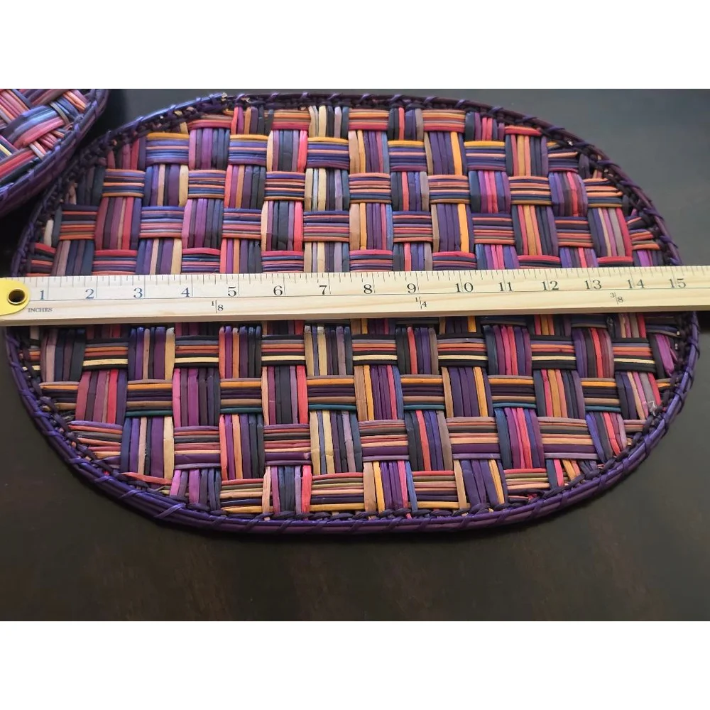 Rare Vintage Boho Rattan Multicolor Woven Oval Placemats One Size 5pcs